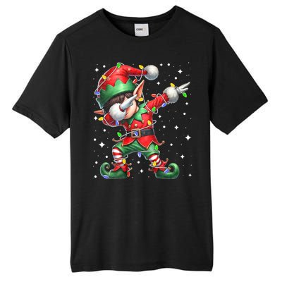 Dabbing Elf Santa Hat Christmas Lights Tall Fusion ChromaSoft Performance T-Shirt