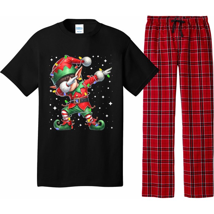 Dabbing Elf Santa Hat Christmas Lights Pajama Set