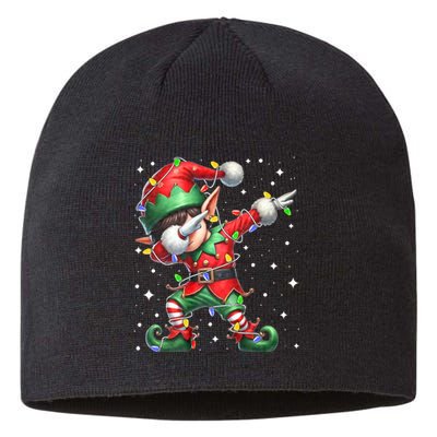 Dabbing Elf Santa Hat Christmas Lights Sustainable Beanie