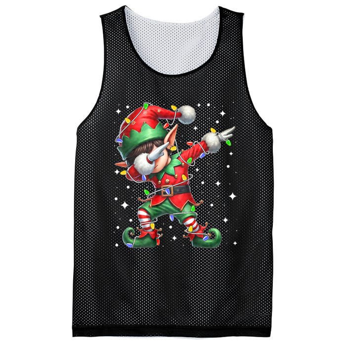 Dabbing Elf Santa Hat Christmas Lights Mesh Reversible Basketball Jersey Tank