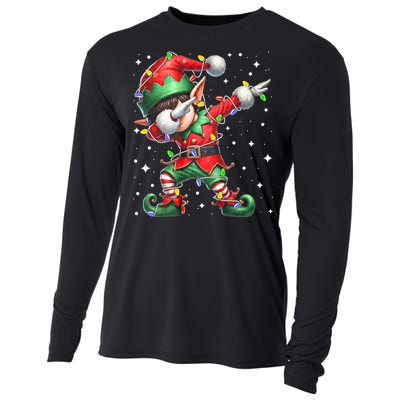 Dabbing Elf Santa Hat Christmas Lights Cooling Performance Long Sleeve Crew