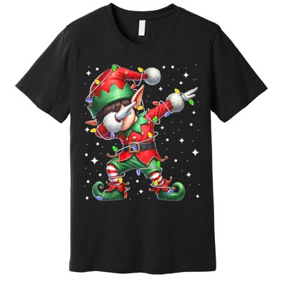 Dabbing Elf Santa Hat Christmas Lights Premium T-Shirt