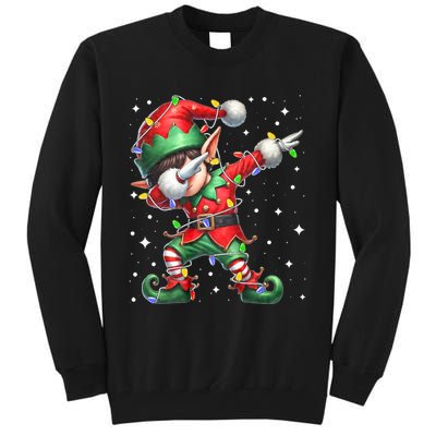 Dabbing Elf Santa Hat Christmas Lights Tall Sweatshirt