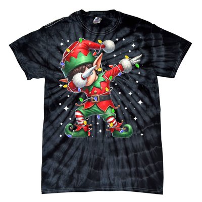 Dabbing Elf Santa Hat Christmas Lights Tie-Dye T-Shirt