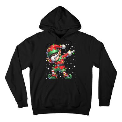 Dabbing Elf Santa Hat Christmas Lights Tall Hoodie