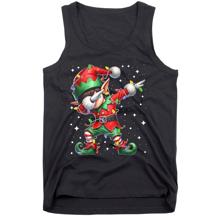 Dabbing Elf Santa Hat Christmas Lights Tank Top