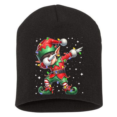 Dabbing Elf Santa Hat Christmas Lights Short Acrylic Beanie