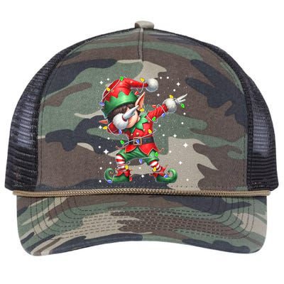 Dabbing Elf Santa Hat Christmas Lights Retro Rope Trucker Hat Cap