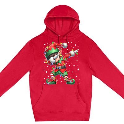 Dabbing Elf Santa Hat Christmas Lights Premium Pullover Hoodie