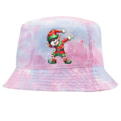 Dabbing Elf Santa Hat Christmas Lights Tie-Dyed Bucket Hat