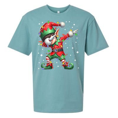 Dabbing Elf Santa Hat Christmas Lights Sueded Cloud Jersey T-Shirt