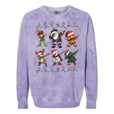 Dabbing Elf Santa Claus Friends Xmas Party Family Matching Colorblast Crewneck Sweatshirt