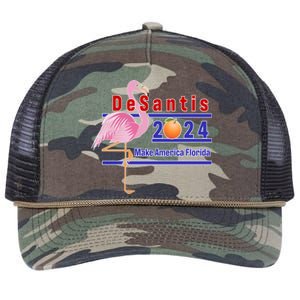 DeSantis 2024 Make America Florida Flamingo Retro Rope Trucker Hat Cap