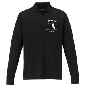 Desantis Make America Florida USA Performance Long Sleeve Polo