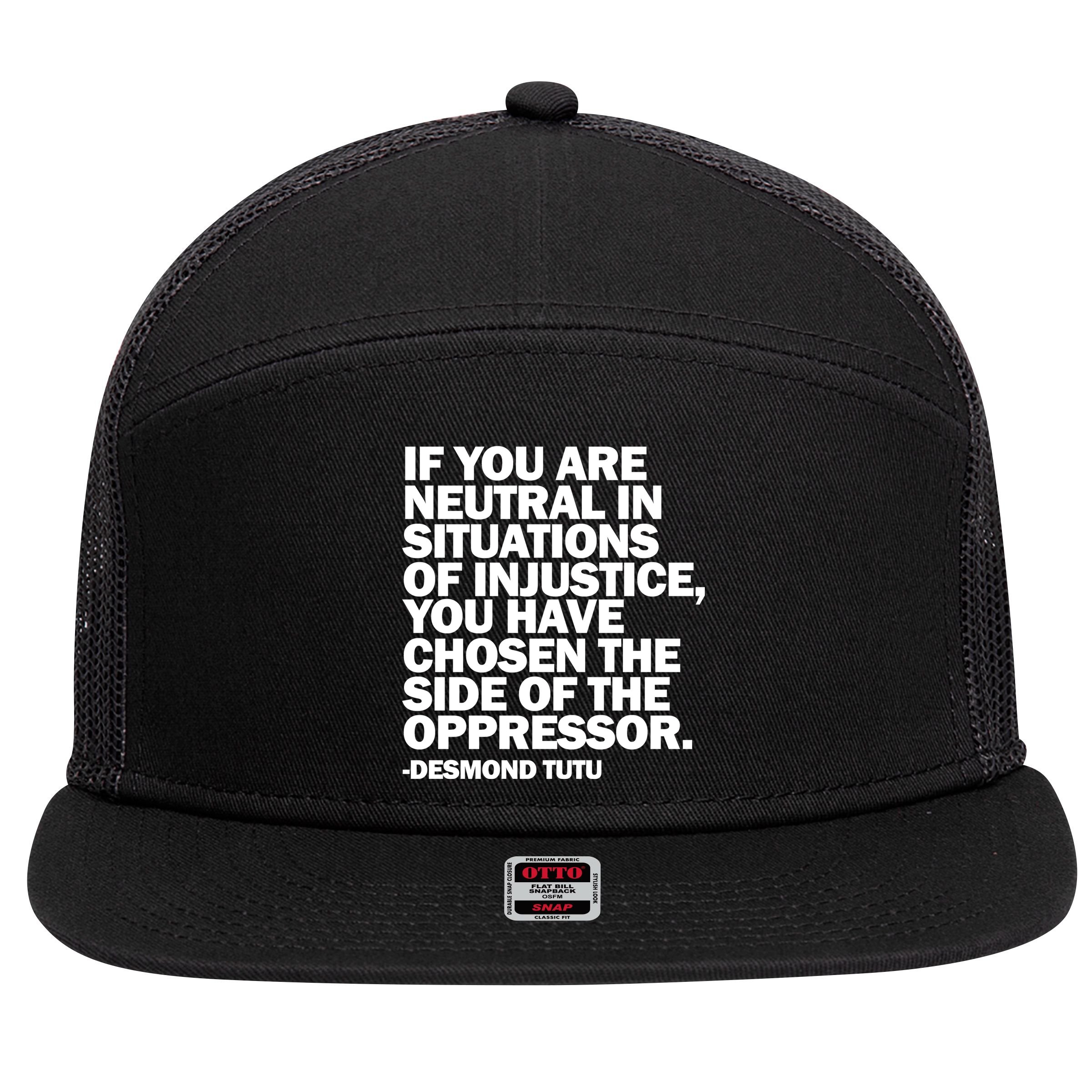 Desmond Tutu Justice Quote  7 Panel Mesh Trucker Snapback Hat