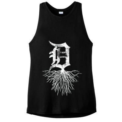 Detroit D Roots Michigan Born Rooted Ladies PosiCharge Tri-Blend Wicking Tank
