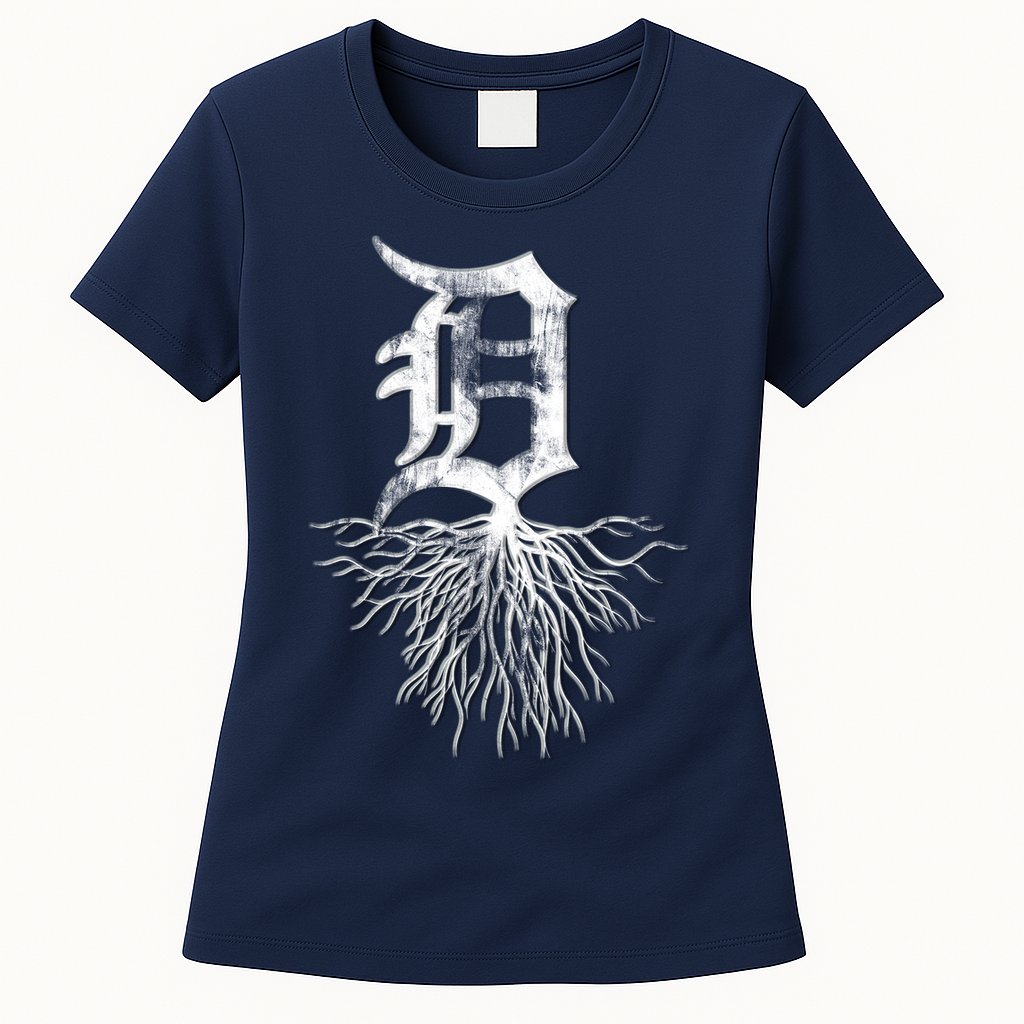 Detroit D Roots Michigan Born Rooted Womens T-Shirt