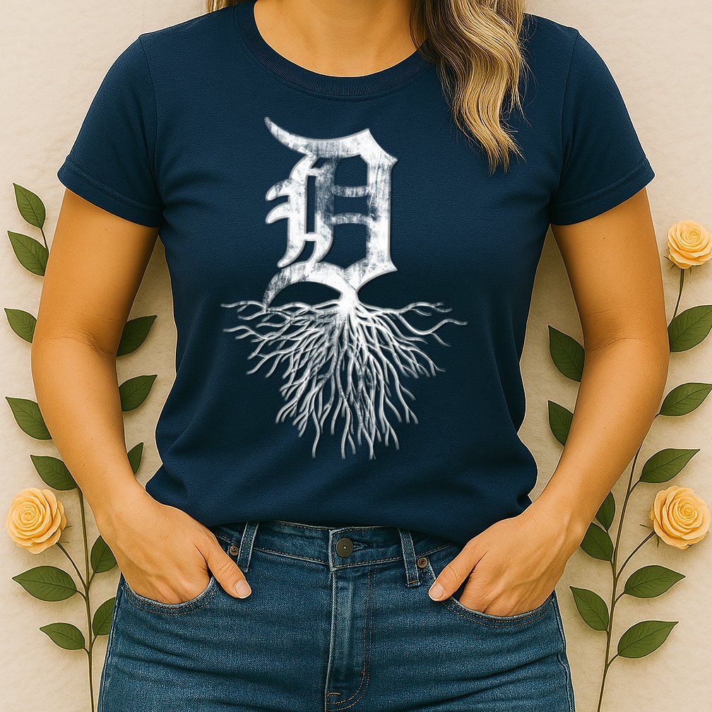 Detroit D Roots Michigan Born Rooted Womens T-Shirt