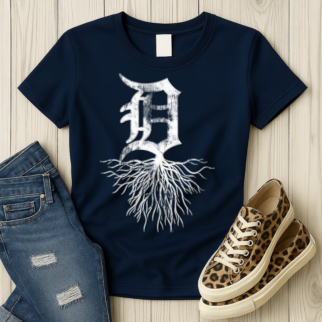Detroit D Roots Michigan Born Rooted Womens T-Shirt