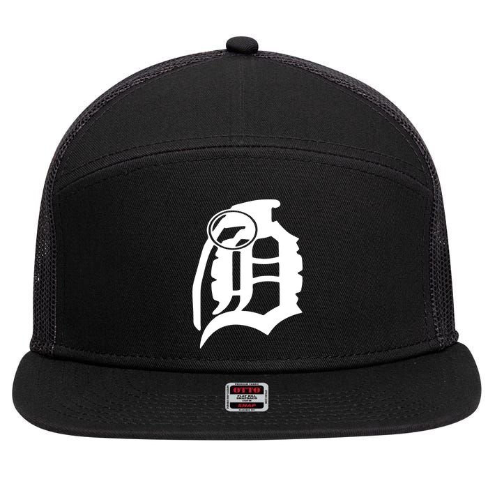 Detroit English D Grenade Michigan Logo 7 Panel Mesh Trucker Snapback Hat