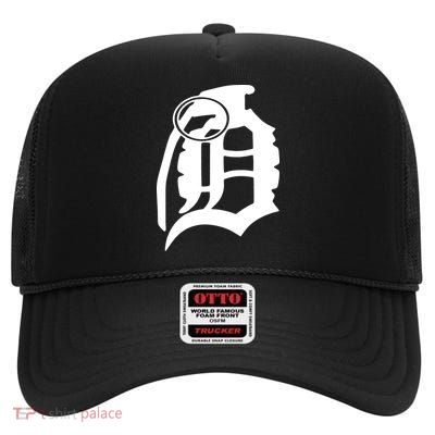 Detroit English D Grenade Michigan Logo High Crown Mesh Back Trucker Hat