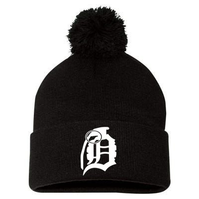 Detroit English D Grenade Michigan Logo Pom Pom 12in Knit Beanie