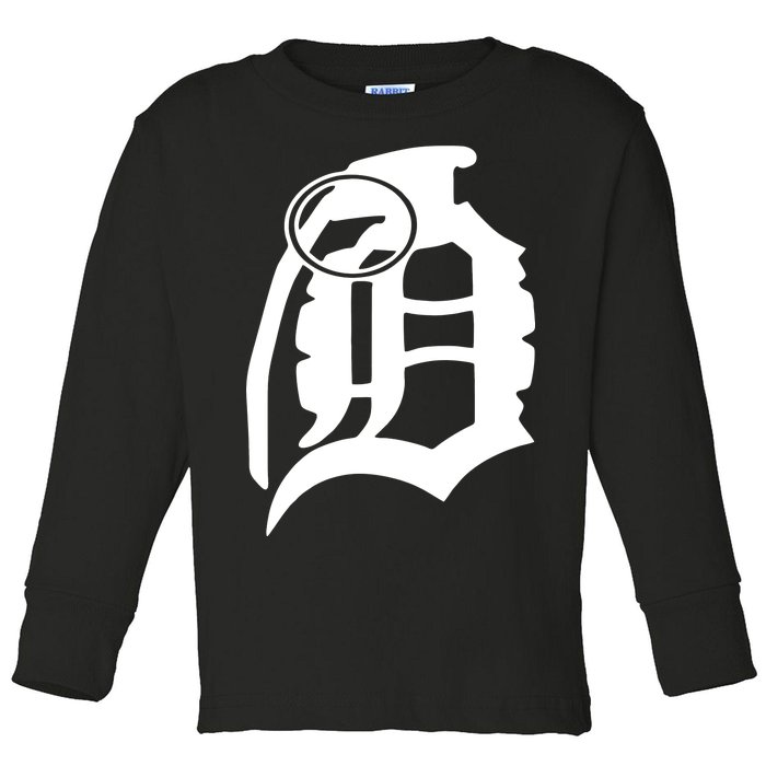 Detroit English D Grenade Michigan Logo Toddler Long Sleeve Shirt