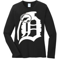 Detroit English D Grenade Michigan Logo Ladies Long Sleeve Shirt