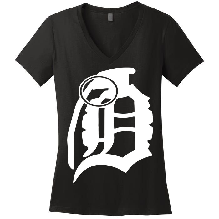 Detroit English D Grenade Michigan Logo Women's V-Neck T-Shirt