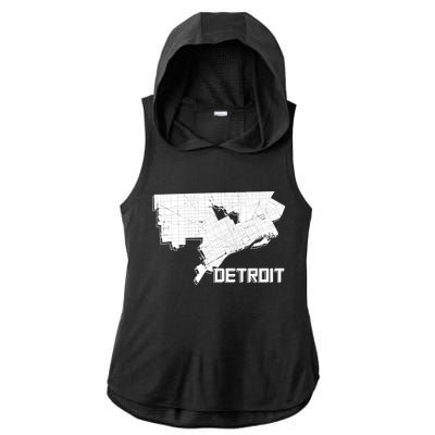 Detroit Illustration Map Ladies PosiCharge Tri-Blend Wicking Draft Hoodie Tank