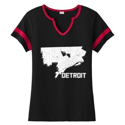 Detroit Illustration Map Ladies Halftime Notch Neck Tee