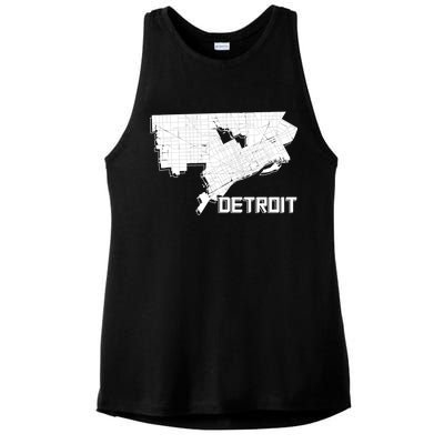 Detroit Illustration Map Ladies PosiCharge Tri-Blend Wicking Tank