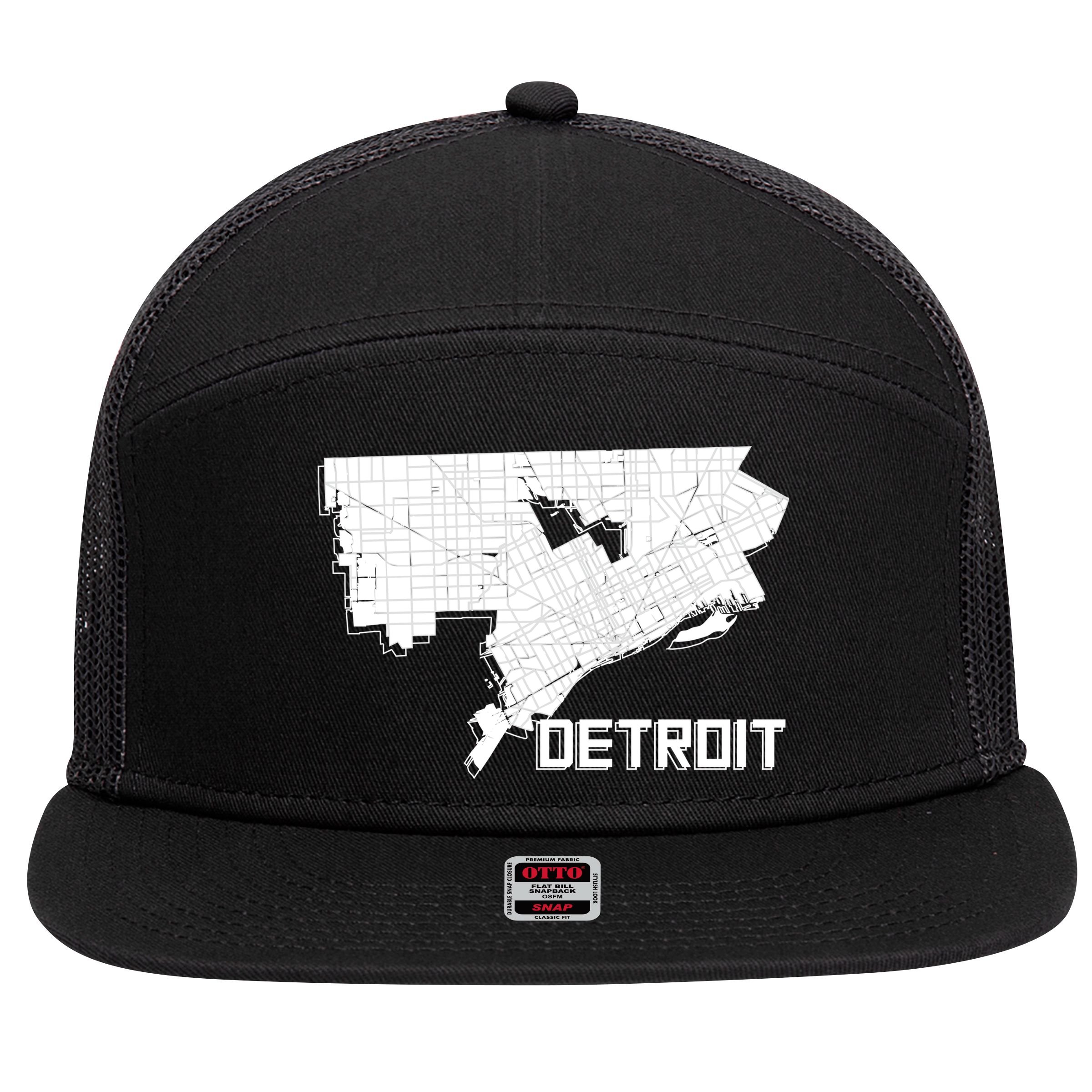 Detroit Illustration Map 7 Panel Mesh Trucker Snapback Hat
