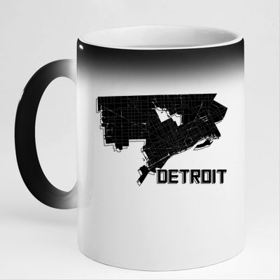 Detroit Illustration Map 11oz Black Color Changing Mug