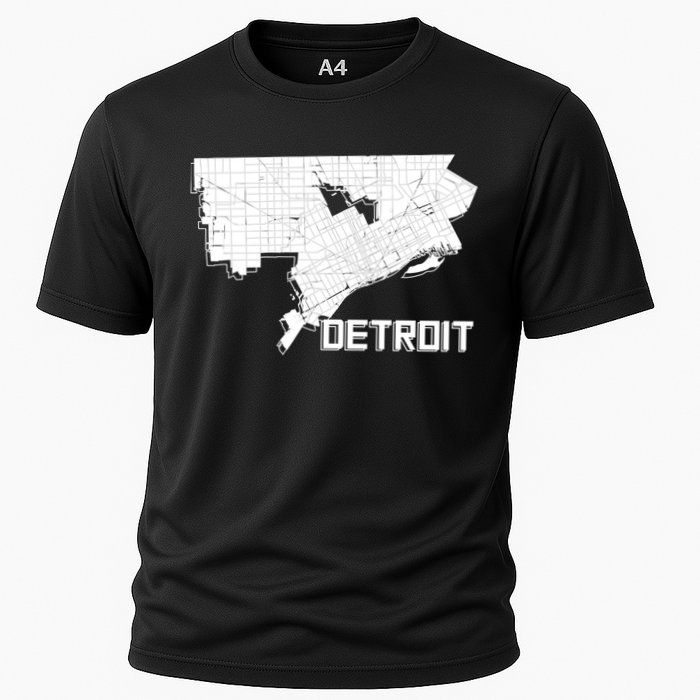 Detroit Illustration Map Cooling Performance Crew T-Shirt