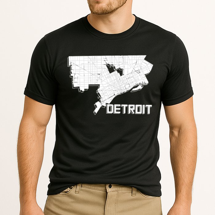 Detroit Illustration Map Cooling Performance Crew T-Shirt