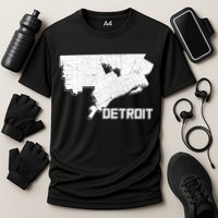Detroit Illustration Map Cooling Performance Crew T-Shirt