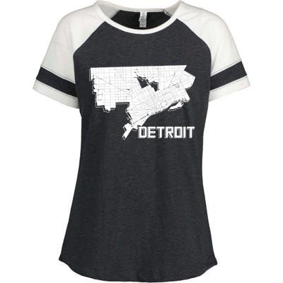 Detroit Illustration Map Enza Ladies Jersey Colorblock Tee