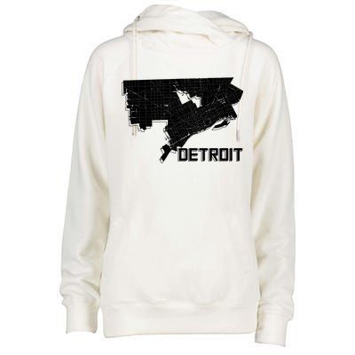 Detroit Illustration Map Womens Funnel Neck Pullover Hood