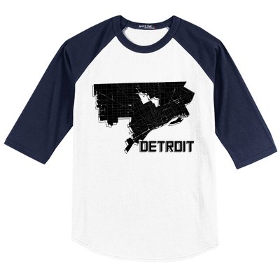 Detroit Illustration Map Baseball Sleeve Shirt