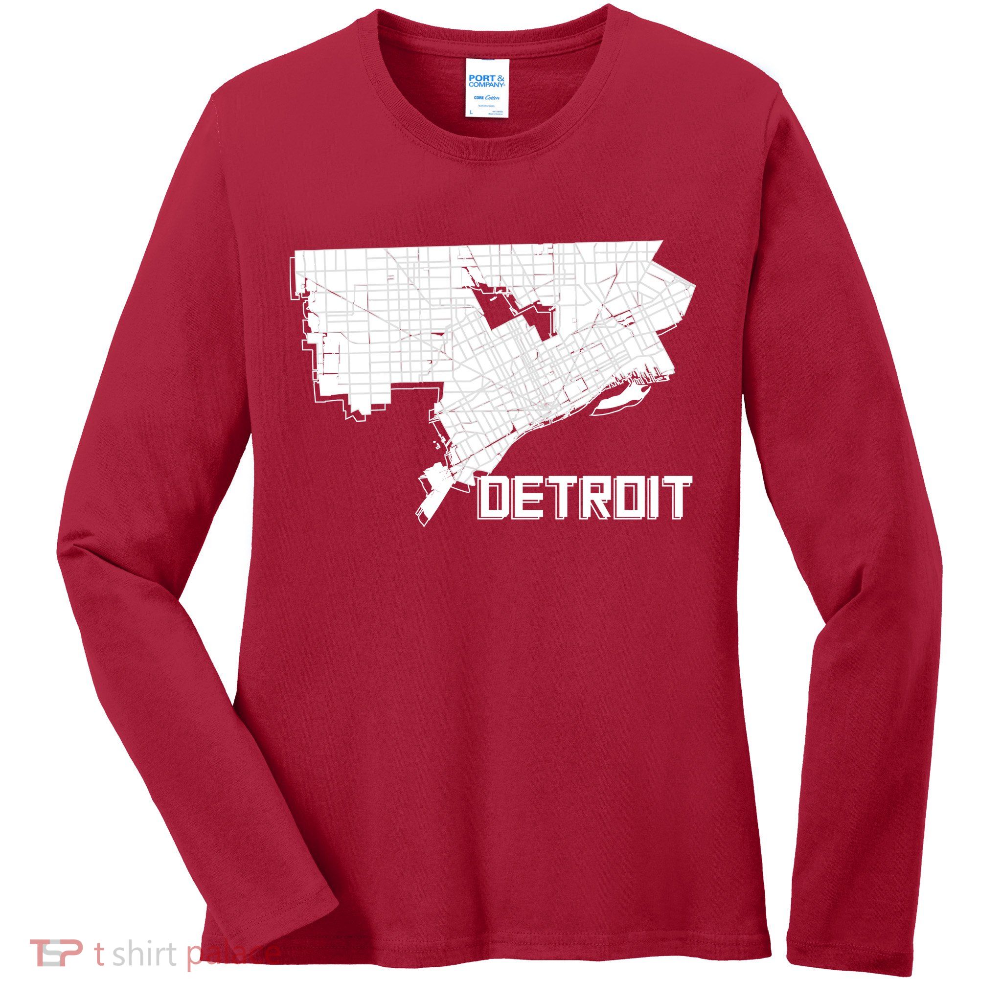 Detroit Illustration Map Ladies Long Sleeve Shirt