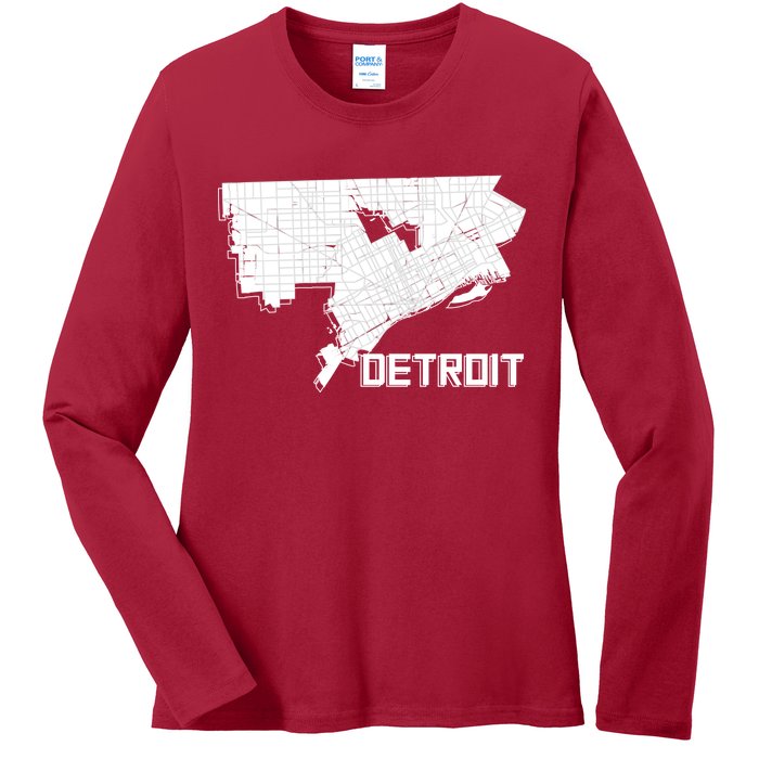 Detroit Illustration Map Ladies Long Sleeve Shirt