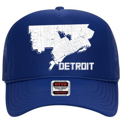 Detroit Illustration Map High Crown Mesh Back Trucker Hat