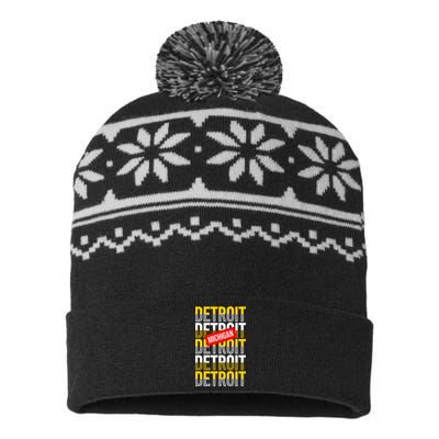 Detroit Michigan Typography USA-Made Snowflake Beanie