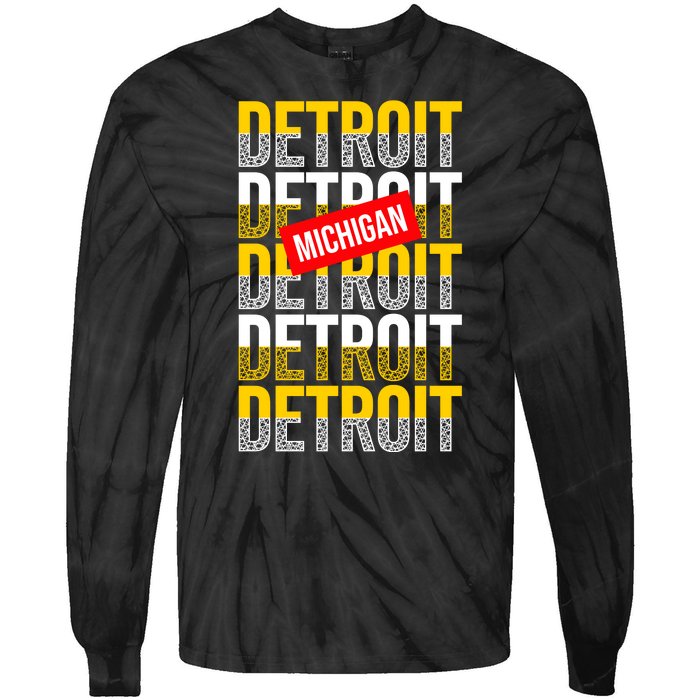 Detroit Michigan Typography Tie-Dye Long Sleeve Shirt