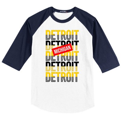 Detroit Michigan Typography Baseball Sleeve Shirt