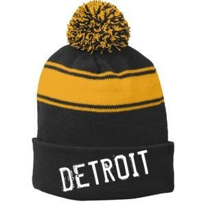 Detroit Retro Grunge Stripe Pom Pom Beanie