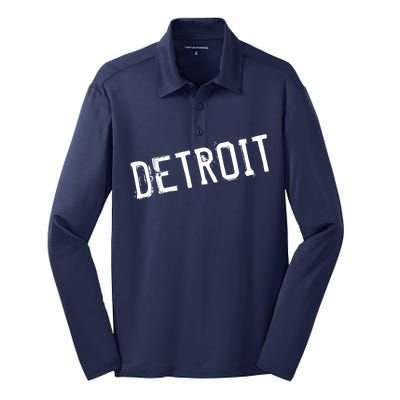 Detroit Retro Grunge Silk Touch Performance Long Sleeve Polo