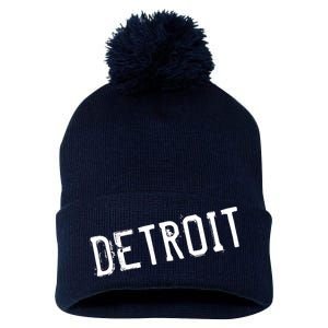 Detroit Retro Grunge Pom Pom 12in Knit Beanie