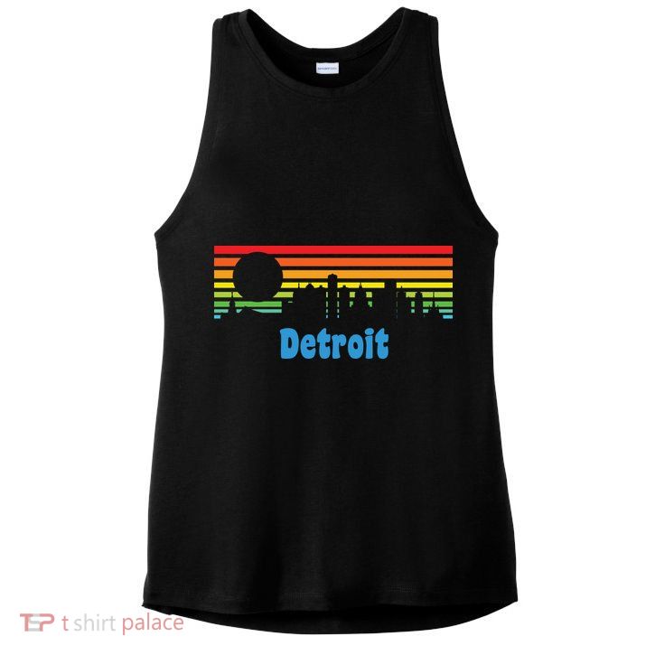 Detroit Retro Skyline Ladies PosiCharge Tri-Blend Wicking Tank